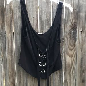 Free People Black Front Lace Up Tank